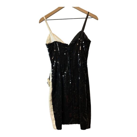 Vintage 80s Alyce Design Prom Sequin Cocktail Dress Black White Cruella de Vil 8 - Picture 8 of 16